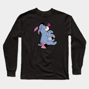 Donkey with Awareness Ribbon Butterfly (Pink) Long Sleeve T-Shirt